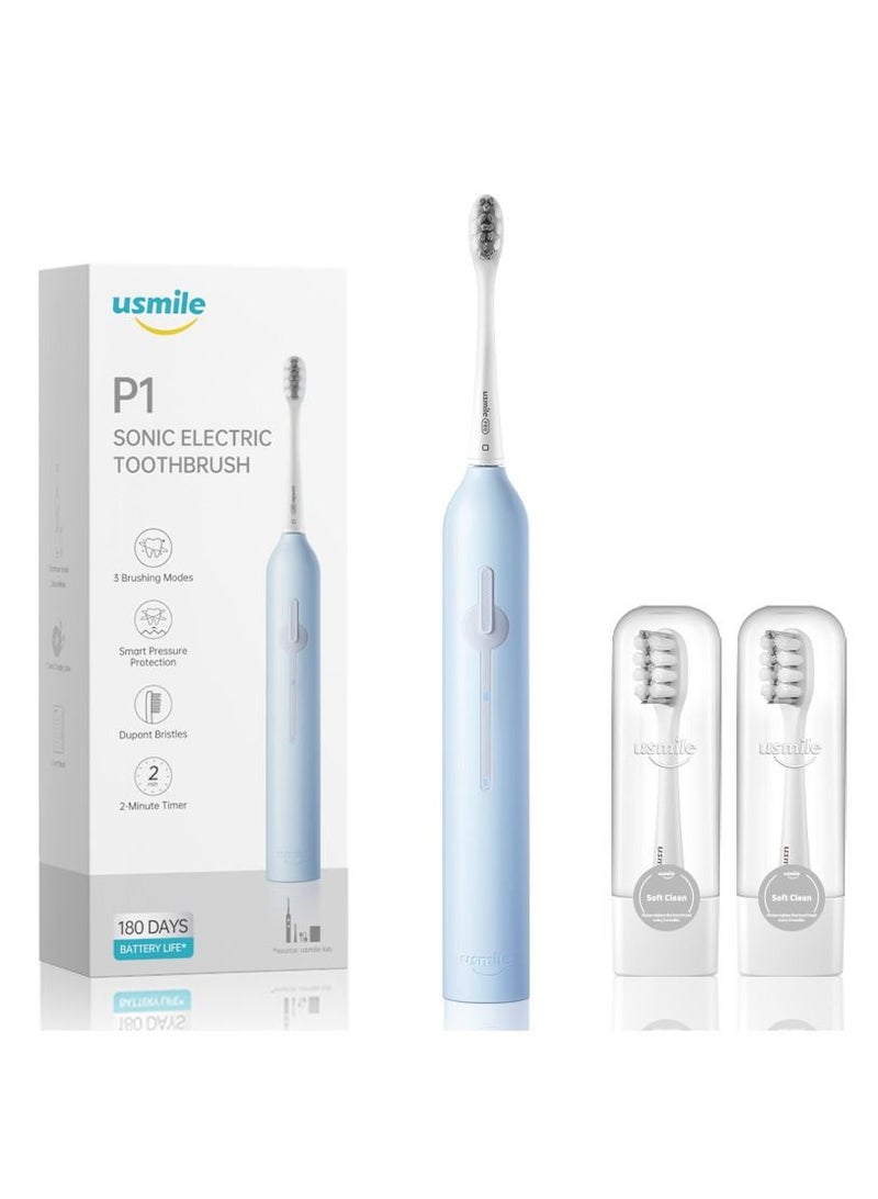usmile Electric Toothbrush USB Rechargeable Sonic Electric Toothbrush for Adults, Whitening Toothbrush with Smart Timer 4-Hour Fast Charge for 6 Months P1 Blue - Image 1