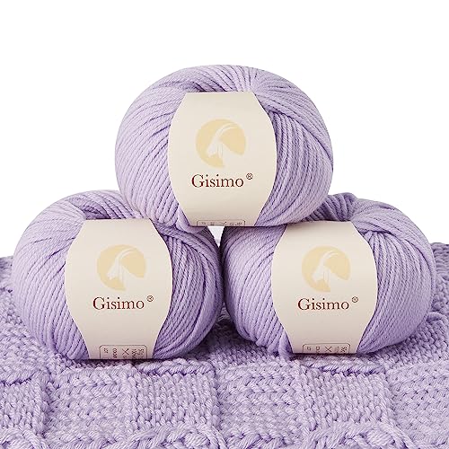 GISIMO 100% Merino Wool Yarn, 6-Ply Luxurious and Soft Yarn for Hand Knitting & Crocheting, 1.76 OZ/50g, 127 yds/116 Meters (Purple, 3 Balls) - Image 1