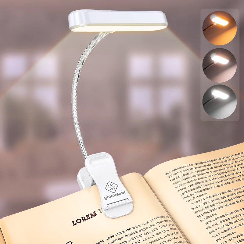 Glocusent Horizontal ETHead Book Light for Reading in Bed Eye Caring CRI 95 3 Colors 5 Brightness Rechargeable Long Lasting Reading Light 18Oz Lightweight Portable Perfect for Book Lovers