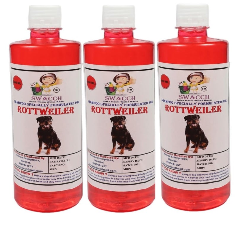 swacch Rottweiler Dog Shampoo + Dumbbell Toy I Durable Rubber Dog Toy for Chewing I Playing,Teeth Cleaning & Training Toy I Combo Pack I 500ml Pack of 3 Strawberry - Image 2
