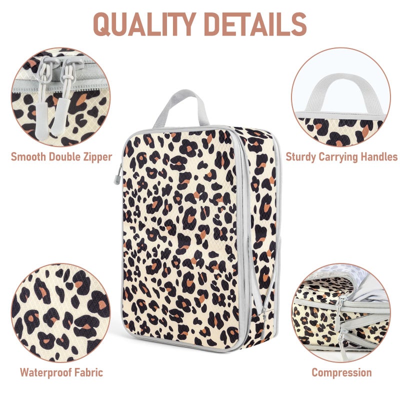 Lemoobolsa 4 Set Compression Packing Cubes For Travel Bags Organizer For Luggage Suitcase Organizer, Compression Bags For Travel Accessories Luggage Storage Set (4 Pcs, Brown Leopard) - Image 2
