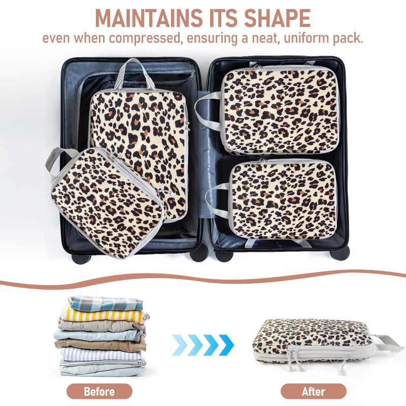 Lemoobolsa 4 Set Compression Packing Cubes For Travel Bags Organizer For Luggage Suitcase Organizer, Compression Bags For Travel Accessories Luggage Storage Set (4 Pcs, Brown Leopard) - Image 5