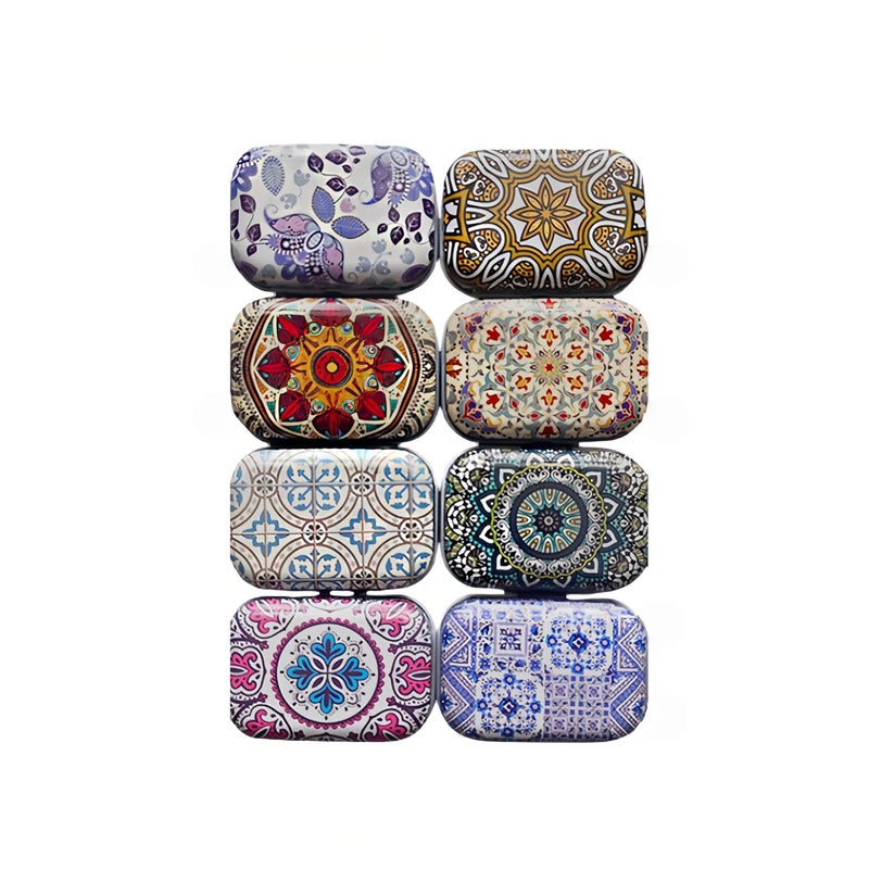 werdecade 8Pcs Mini Flower Tin Trinket Jewelry Organizer Storage Box Decorative Boxes Small Metal Tins with Hinged Lids Portable Box Containers Small Storage Kit (Bohemia) - Image 1