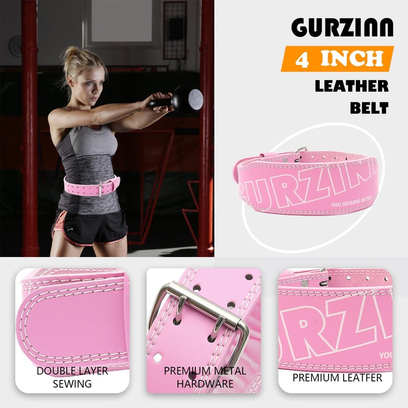 GurZinn 9 Mm Leather Weight Lifting Belt For Women 4 Inch Padded Gym Lumbar Back Support For Workout Squat Deadlift Training Weight Training Belt(A-Pink/S) - Image 2