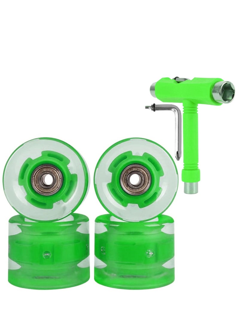 Generic 60x45MM 78A LED Light Skateboard Wheels With Bearings 4PCS With T-Tool, Green  - Image 1