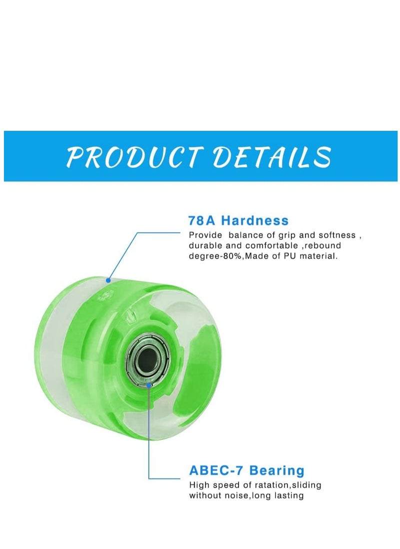 Generic - 60x45MM 78A LED Light Skateboard Wheels With Bearings 4PCS With T-Tool, Green - Image 1