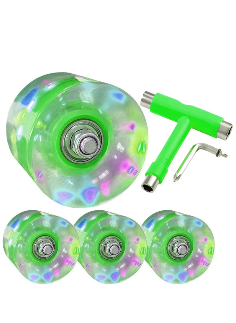 Generic 60x45MM 78A LED Light Skateboard Wheels With Bearings 4PCS With T-Tool, Green  - Image 2
