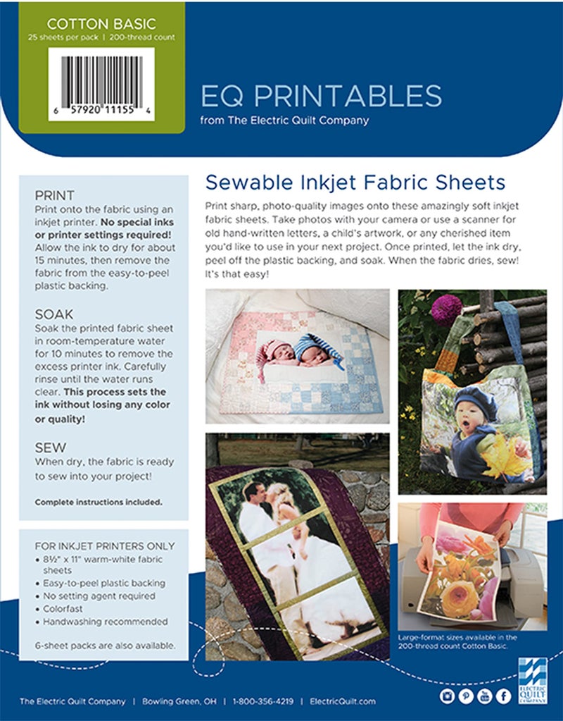 Electric Quilt EQ Inkjet Printable Cotton Basic Fabric Sheets 8.5"X11" - 25/Pkg - Image 2