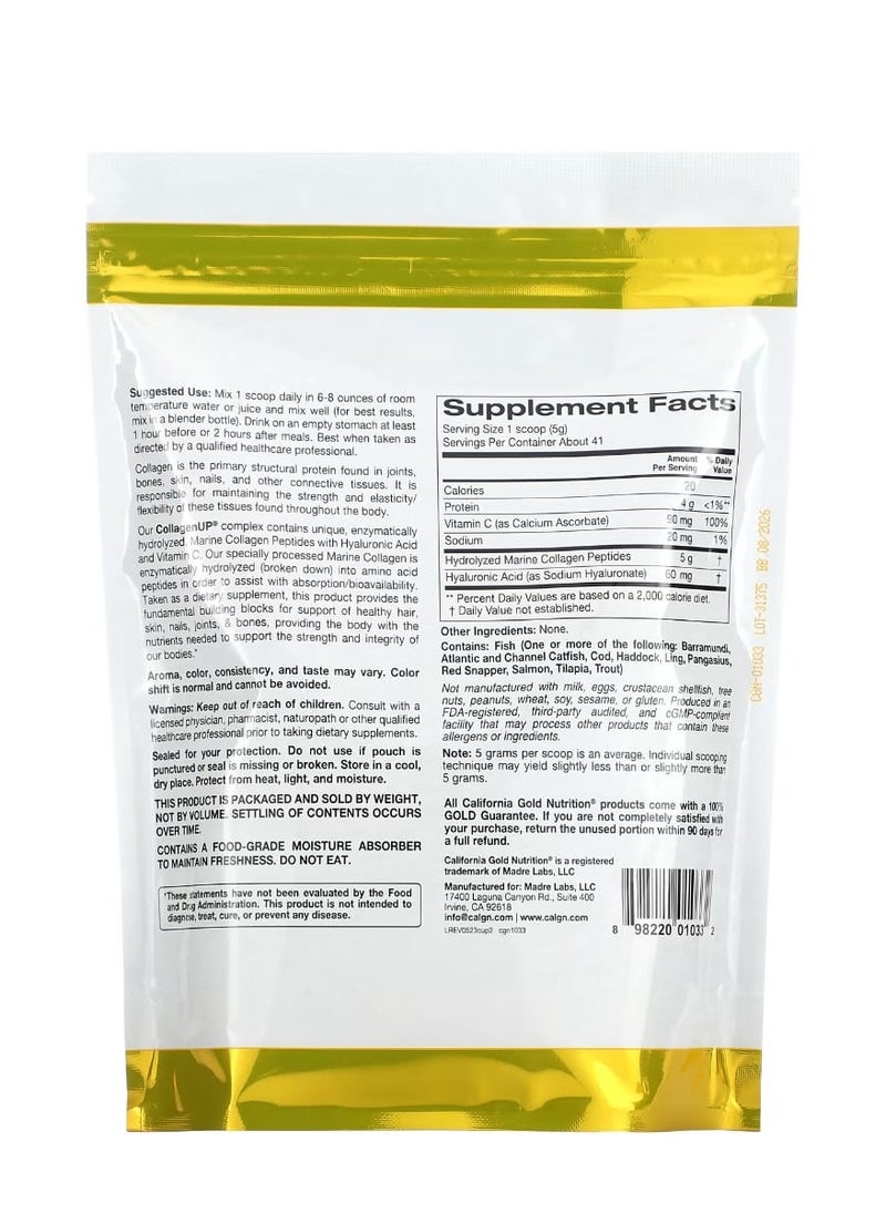 California Gold Nutrition California Gold Nutrition CollagenUP Hydrolyzed Marine Collagen Peptides with Hyaluronic Acid and Vitamin C Unflavored 7.26 oz (206 g)  - Image 2