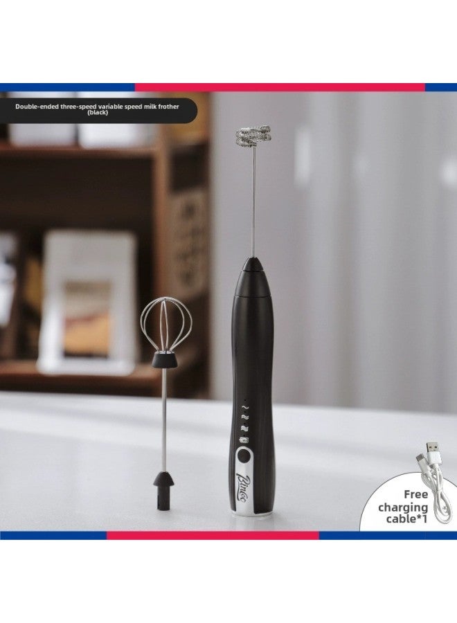 Bincoo Coffee Frother Electric Milk Frother Household Milk Mixer Handheld Milk Frother-Color:Small Waisted Black Double-headed Three-speed Transmission [milk Device Data Line]]  - Image 1