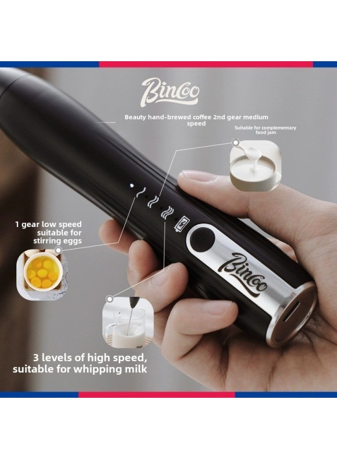 Bincoo Coffee Frother Electric Milk Frother Household Milk Mixer Handheld Milk Frother-Color:Small Waisted Black Double-headed Three-speed Transmission [milk Device Data Line]]  - Image 3