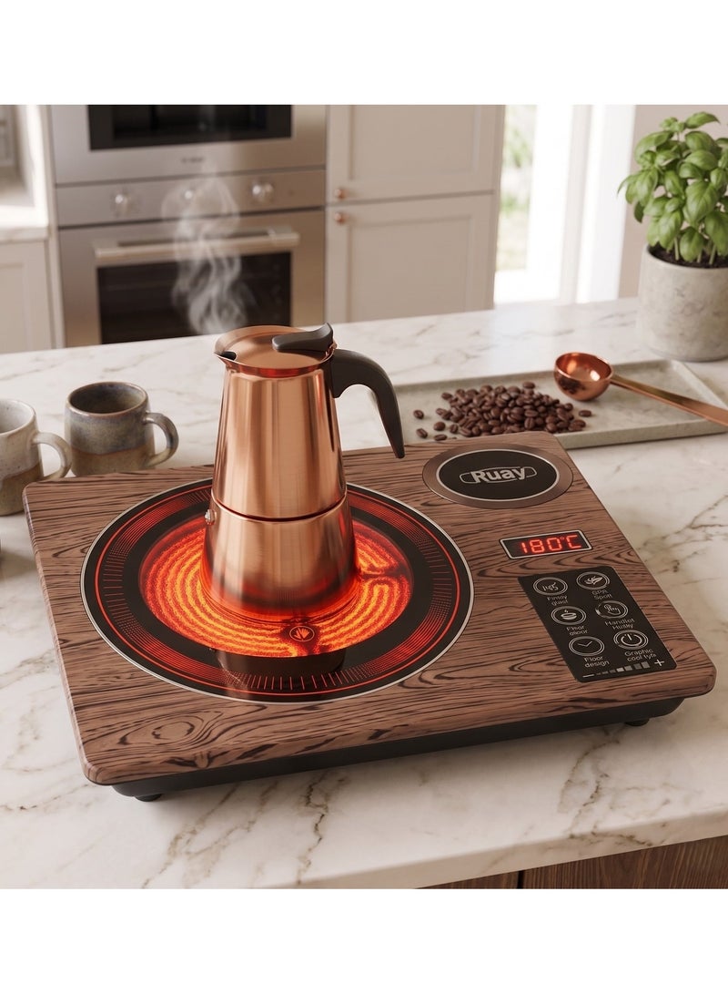 Ruay RA4 Electric Hob: Infrared electric cooker with digital display, touch-sensitive power level control, suitable for all pots and pans. - Image 2