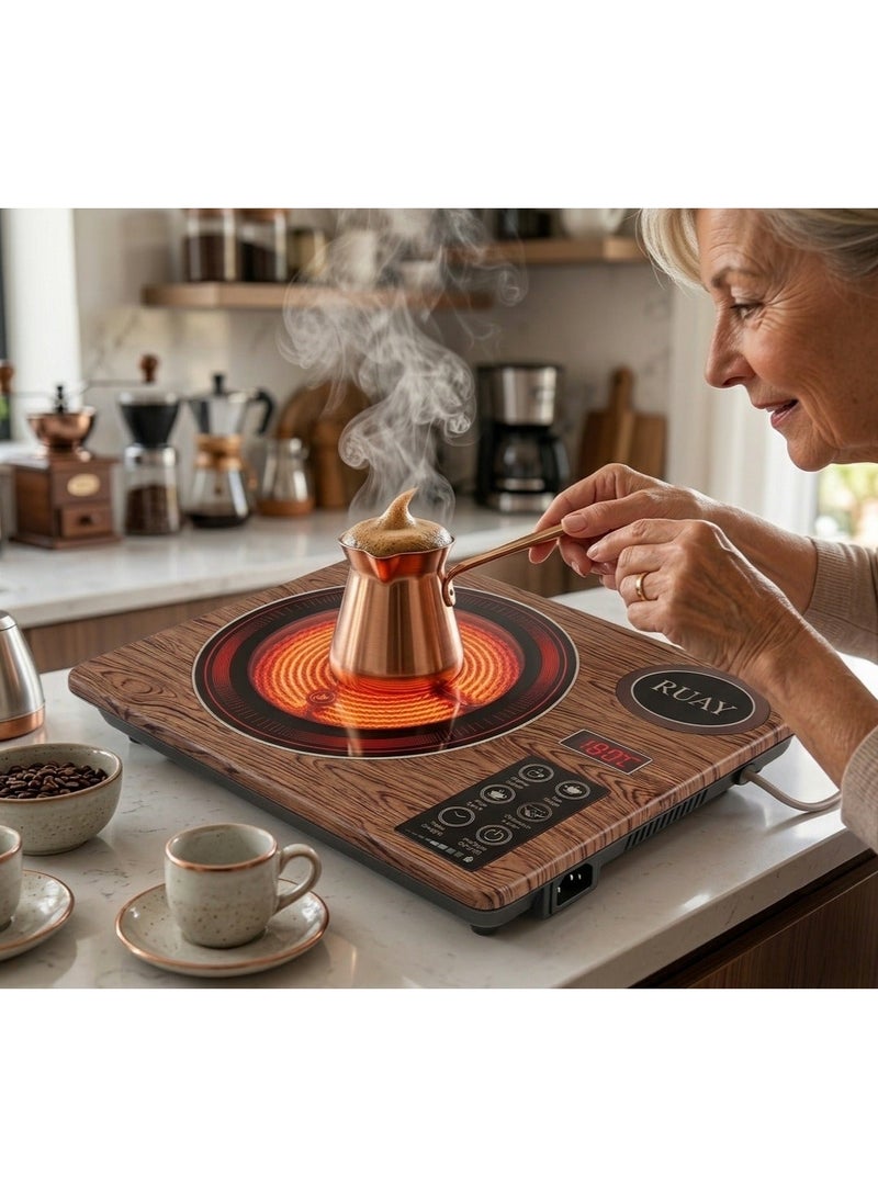 Ruay RA4 Electric Hob: Infrared electric cooker with digital display, touch-sensitive power level control, suitable for all pots and pans. - Image 4