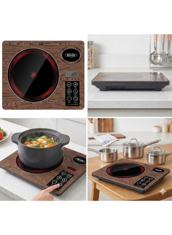 Ruay RA4 Electric Hob: Infrared electric cooker with digital display, touch-sensitive power level control, suitable for all pots and pans. - Image 3