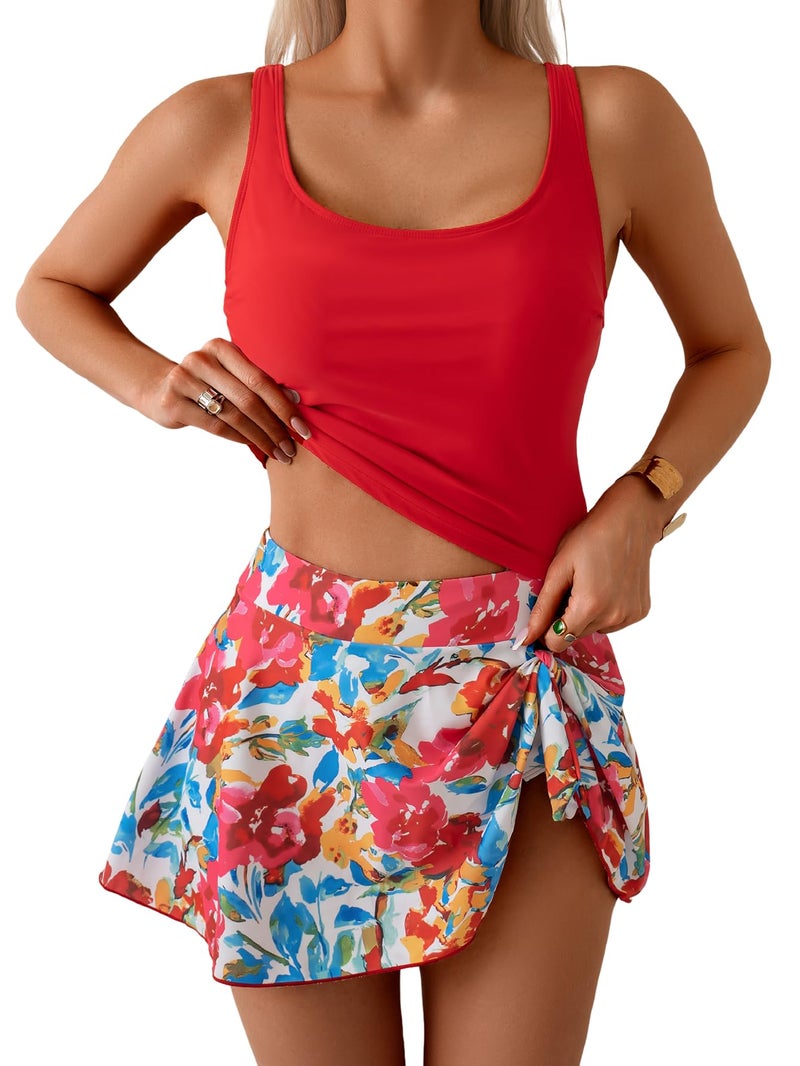 Eomenie Tankini Swimsuit for Women Tummy Control Two Piece Bathing Suit High Waisted Tank Top with Swim Skirt - Image 1