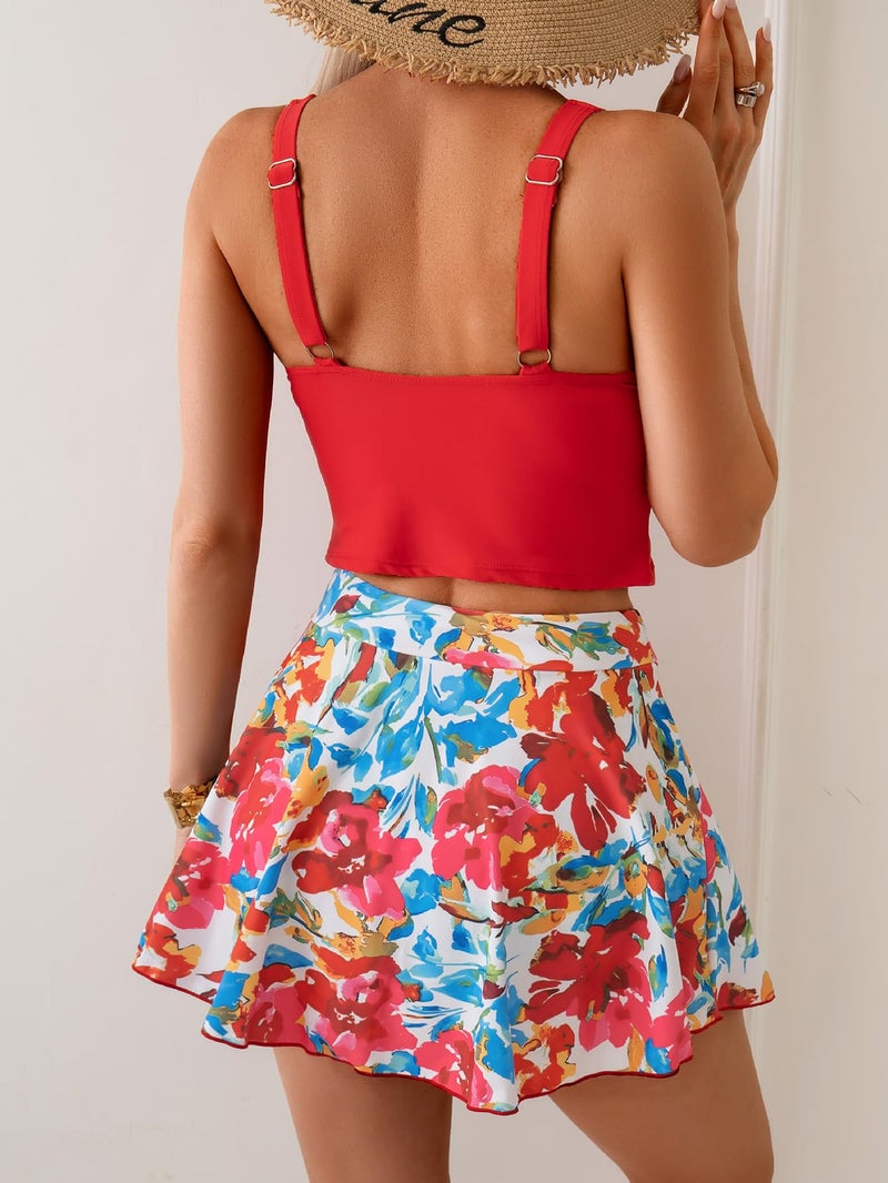 Eomenie Tankini Swimsuit for Women Tummy Control Two Piece Bathing Suit High Waisted Tank Top with Swim Skirt - Image 3