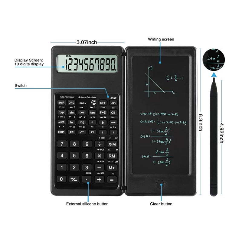 LveSunny Scientific Calculators, Calculator for School, 10-Digit Large Screen Calculadora Cientifica, Scientific Calculator with Notepad, Math Calculator for Middle High School Supplies & College (Black) - Image 3
