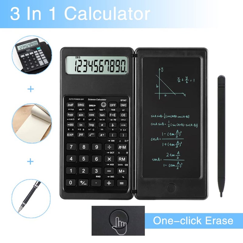 LveSunny Scientific Calculators, Calculator for School, 10-Digit Large Screen Calculadora Cientifica, Scientific Calculator with Notepad, Math Calculator for Middle High School Supplies & College (Black) - Image 2