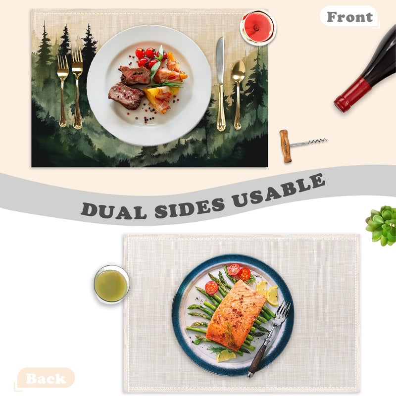 Snowmolle Mountain Linen Placemats Set of 6,12x18 Inch Forest Watercolor Tree Washable Table Mats Heat Resistant Place Mats for Home Party Kitchen Dining Decoration - Image 3