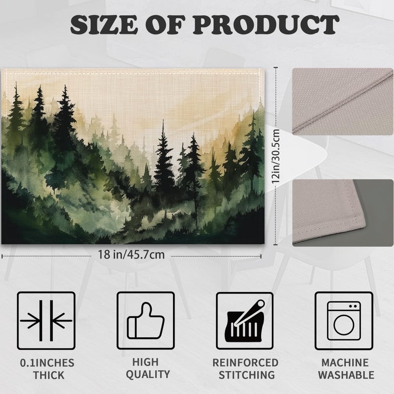 Snowmolle Mountain Linen Placemats Set of 6,12x18 Inch Forest Watercolor Tree Washable Table Mats Heat Resistant Place Mats for Home Party Kitchen Dining Decoration - Image 2