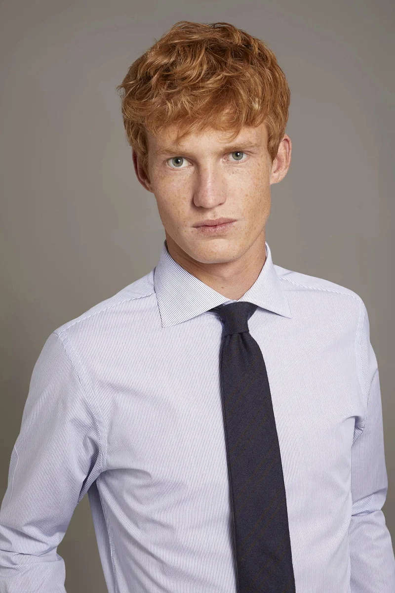 دوبل غانغر Classic shirt with french collar classic fit yarn-dyed striped fabric - White/Blue