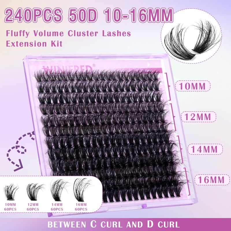 Winifred Fluffy Lash Extension Kit Lash Clusters Thick Individual Lashes 10-16mm Eyelashes Extension Kit 50D Wispy Mink Lash Kit Cluster Lashes with Lash Bond and Seal by Winifred - Image 2