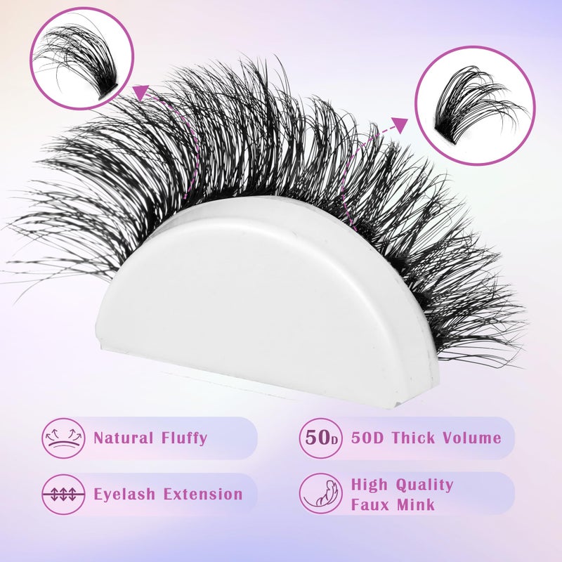 Winifred Fluffy Lash Extension Kit Lash Clusters Thick Individual Lashes 10-16mm Eyelashes Extension Kit 50D Wispy Mink Lash Kit Cluster Lashes with Lash Bond and Seal by Winifred - Image 4