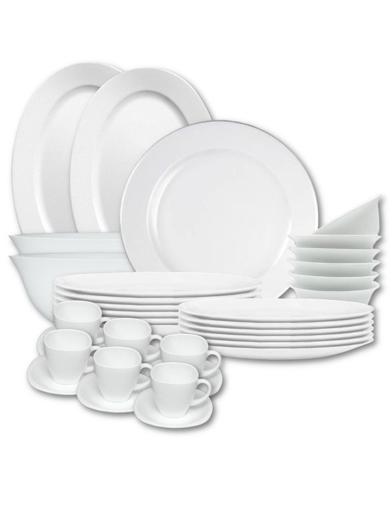 Houzi طقم عشاء هوزي 40 قطعة من الخزف الأوبال 6 أطباق عشاء 6 أطباق حلوى 6 أطباق شوربة 6 سلطانيات 6 أكواب 6 صحون و 2 سلطانية تقديم 2 طبق تقديم آمن للاستخدام في الميكروويف خالي من BPA - Image 1