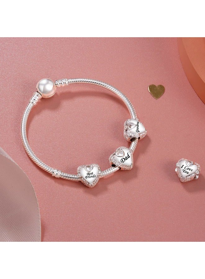 NINGAN I Love Dad Charm for Bracelet - Mothers Day & Birthday Gifts for Women 925 Sterling Silver Heart Cubic Zirconia Bead for Necklace - Image 2