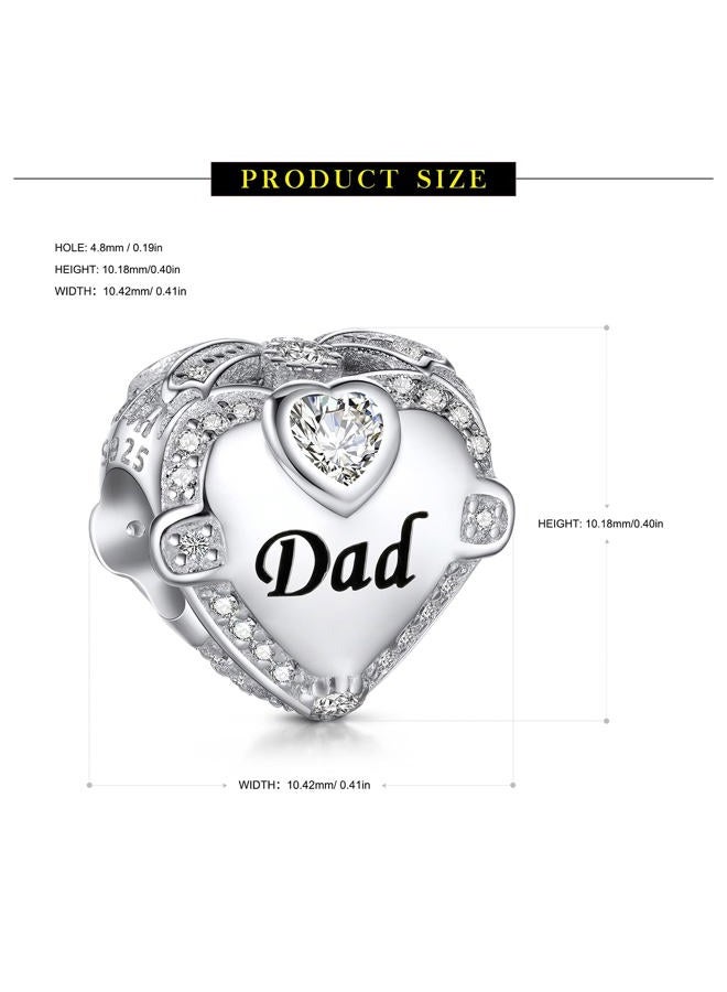 NINGAN I Love Dad Charm for Bracelet - Mothers Day & Birthday Gifts for Women 925 Sterling Silver Heart Cubic Zirconia Bead for Necklace - Image 3
