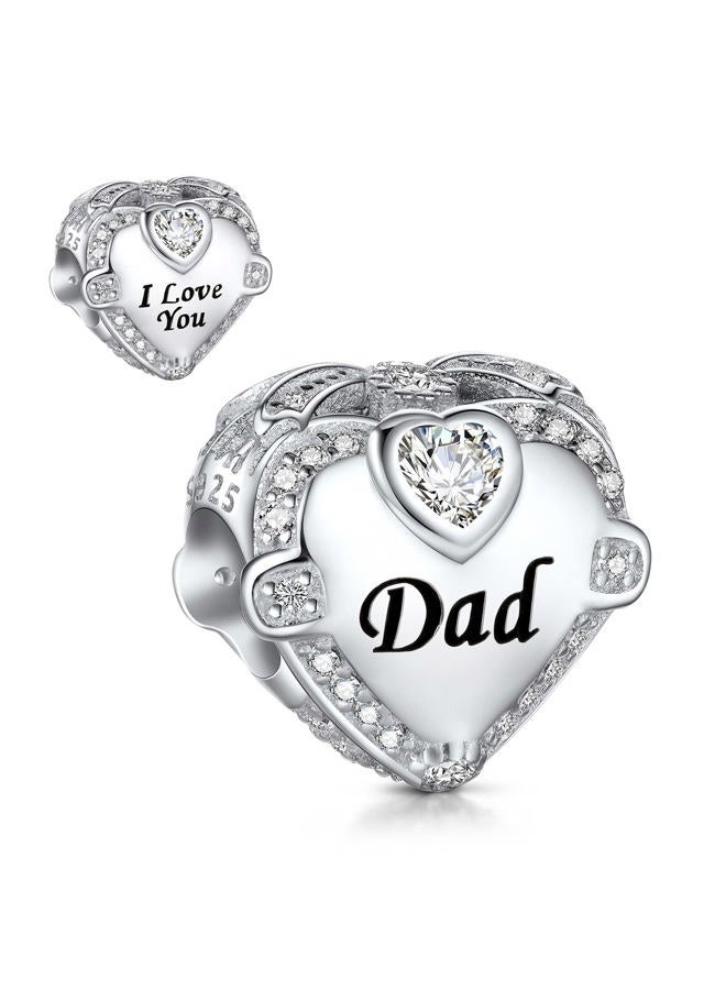 NINGAN I Love Dad Charm for Bracelet - Mothers Day & Birthday Gifts for Women 925 Sterling Silver Heart Cubic Zirconia Bead for Necklace - Image 1