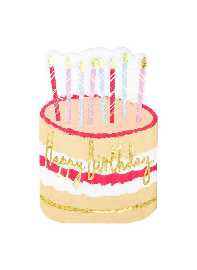 Talking Tables - Premium Happy Birthday Napkins  Cake Shaped Serviettes Ideal For Kids And Adults  Gold Foil Wording Rose Pack Of 12 - Image 1