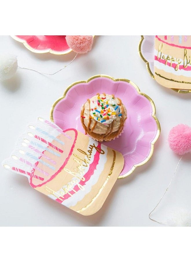 Talking Tables - Premium Happy Birthday Napkins  Cake Shaped Serviettes Ideal For Kids And Adults  Gold Foil Wording Rose Pack Of 12 - Image 1