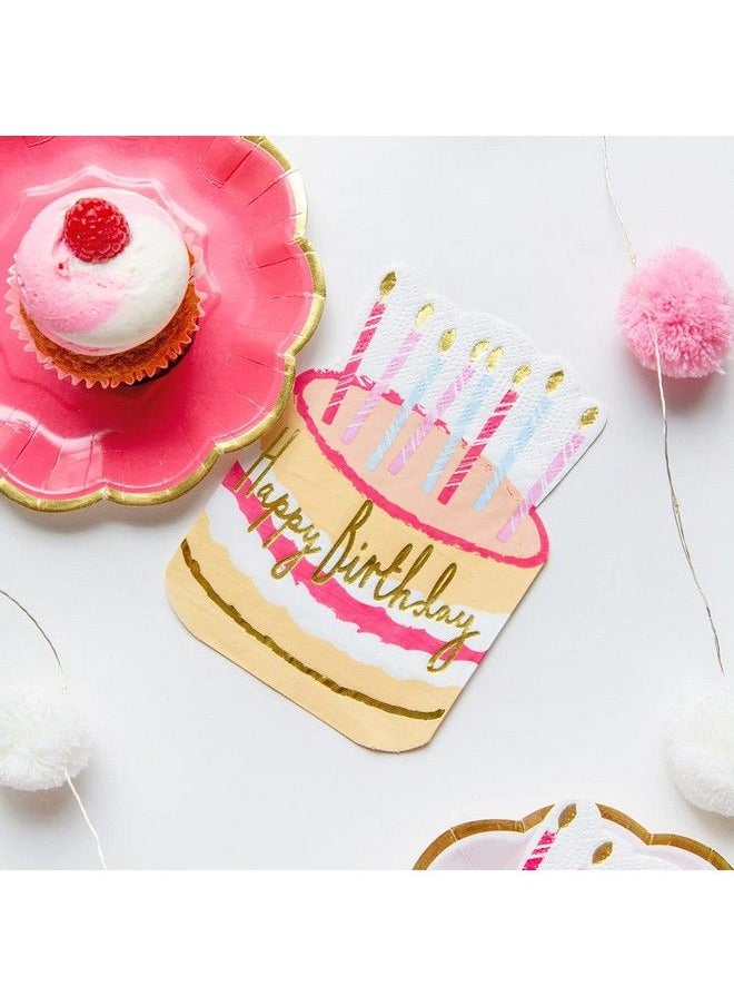 Talking Tables - Premium Happy Birthday Napkins  Cake Shaped Serviettes Ideal For Kids And Adults  Gold Foil Wording Rose Pack Of 12 - Image 1