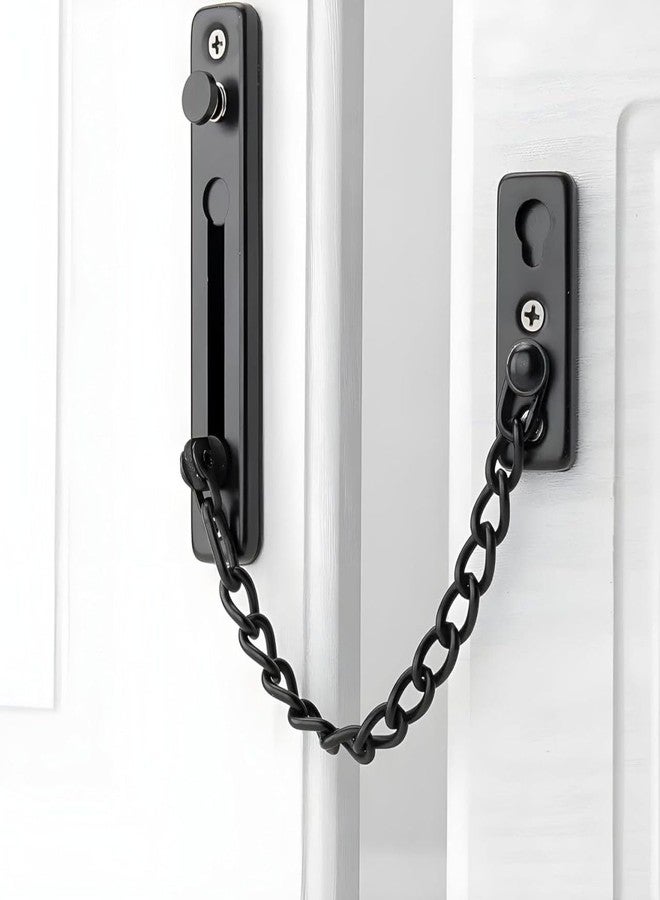 Jenibri 1Pack, Security Chain Guard with Spring Anti-Theft Press Lock - Heavy Duty Polished Door Latch with Screws for Home Apartment Bedroom Safety - Matte Black - Image 1