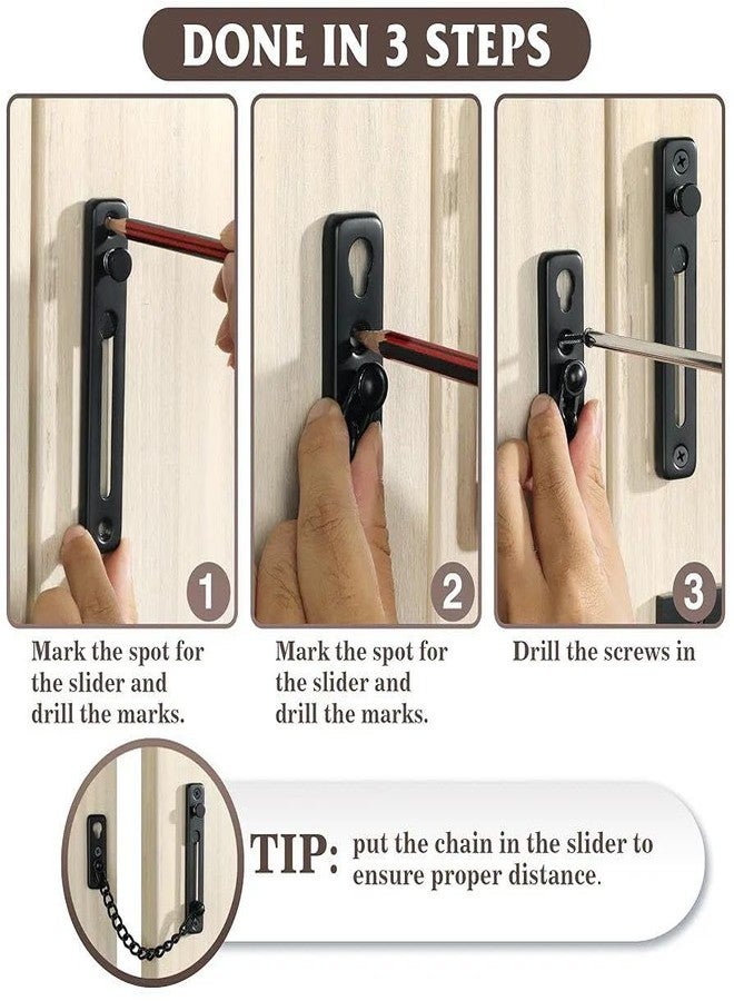 Jenibri 1Pack, Security Chain Guard with Spring Anti-Theft Press Lock - Heavy Duty Polished Door Latch with Screws for Home Apartment Bedroom Safety - Matte Black - Image 4