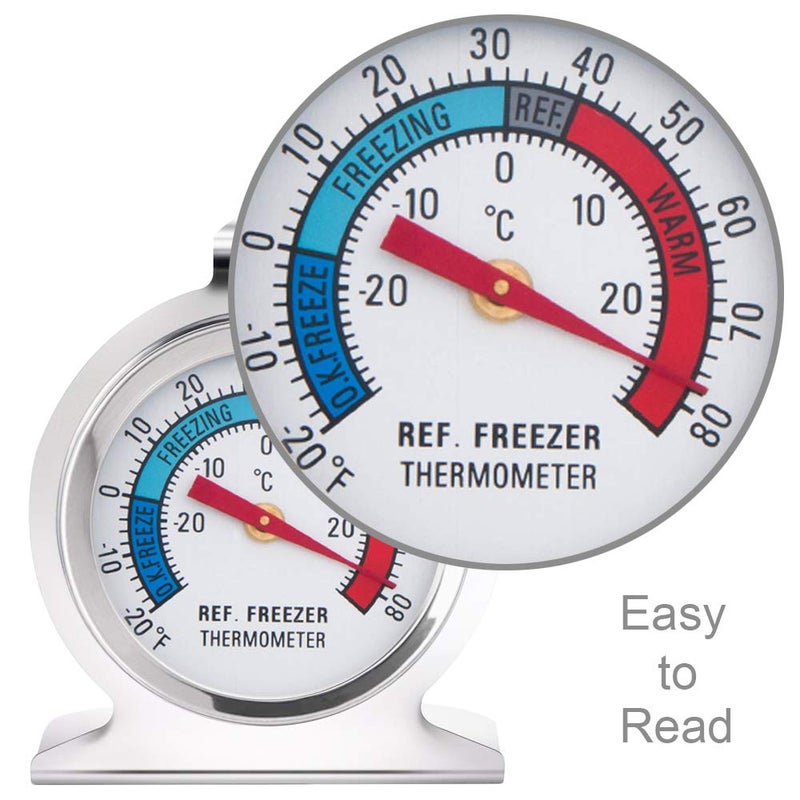 Anvin Refrigerator Thermometers Large Dial Freezer Thermometer with Dual-Scale -30~30°C/-20~80°F for Freezer Refrigerator Cooler, Hooks or Stands Alone Thermometers Durable Steel (Pack of 2) - Image 3