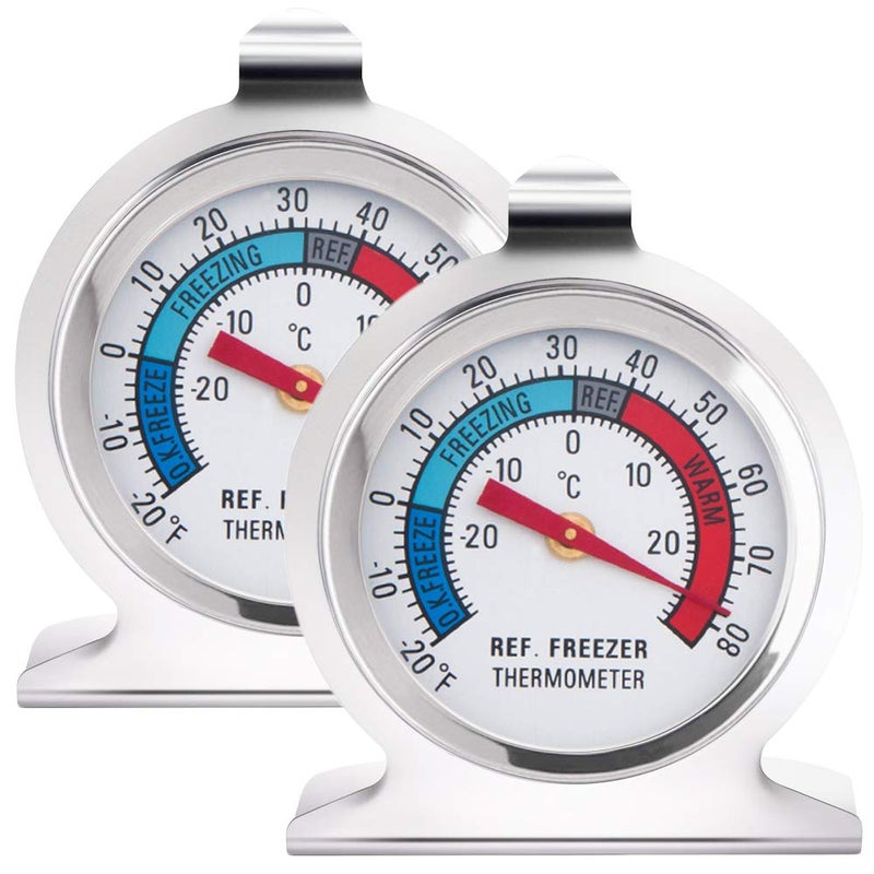 Anvin Refrigerator Thermometers Large Dial Freezer Thermometer with Dual-Scale -30~30°C/-20~80°F for Freezer Refrigerator Cooler, Hooks or Stands Alone Thermometers Durable Steel (Pack of 2) - Image 1