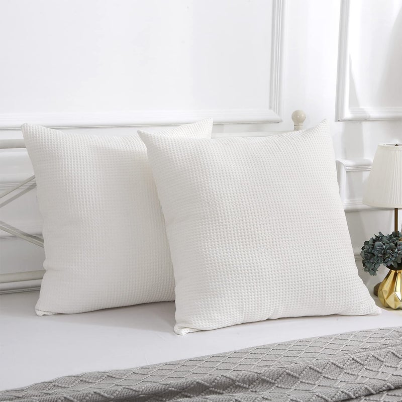 K MASANIJI K MASANIJI 2 Pack White Waffle Weave Textured Euro Pillow Shams 26x26 inches Large Square European Cotton Farmhouse Bed Throw Pillow Covers Zipper Closure White Waffle 26x26 inches 