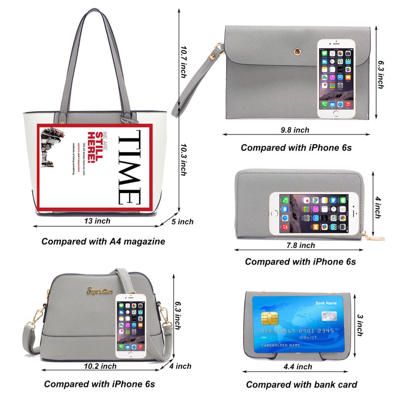 Soperwillton Handbag for Women Wallet Tote Bag Shoulder Bags Top Handle Satchel 5pcs Purse Set - Image 3