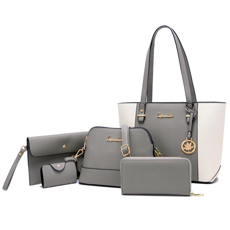 Soperwillton Handbag for Women Wallet Tote Bag Shoulder Bags Top Handle Satchel 5pcs Purse Set - Image 1