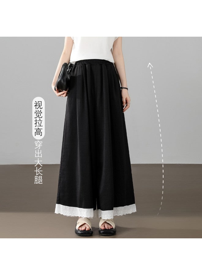 Baleno Lace Trim Yamamoto Pants - Women's Fashion High-waisted Casual Wide-leg Trousers, Versatile Summer Bestseller Elegant Palazzo Pants - Image 5