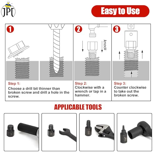 JPT Bolt Extractor Set,10Pcs Impact Bolt & Nut Remover Set,3/8'' Drive Extraction Socket Set with1/2'' Converter Socket,Cr-Mo Steel (11pcs) - Image 5