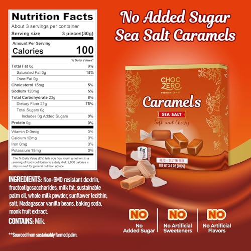 ChocZero Sugar Free Caramels  Keto Candy  All Natural Soft and Chewy  Low Carb Snack 35oz Box - Image 5