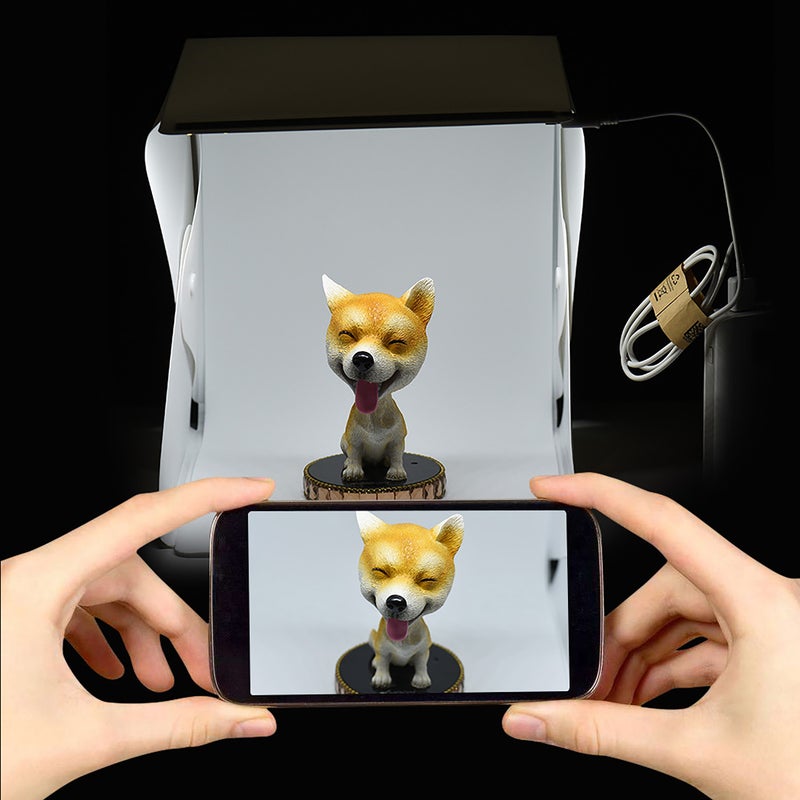 Portable DIY LED Studio Light Box Tent Kit Mini Foldable Photo Studio Softbox 6500K with Built-in 1pc LED Strip 6 Different Colors of Backdrops 5V 1A USB Input for Small Products Still Life - Image 2