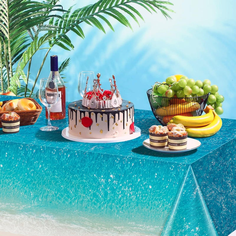 Hallswl 3Pcs Ocean Waves Tablecloth, Ocean Water Print Tablecloths Summer Disposable Plastic Table Covers for Beach Surf Pool Sea Themed Party Birthday Decorations,54X108inch - Image 5