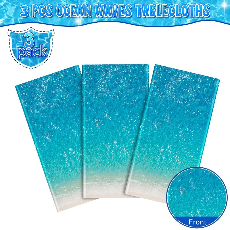 Hallswl 3Pcs Ocean Waves Tablecloth, Ocean Water Print Tablecloths Summer Disposable Plastic Table Covers for Beach Surf Pool Sea Themed Party Birthday Decorations,54X108inch - Image 4