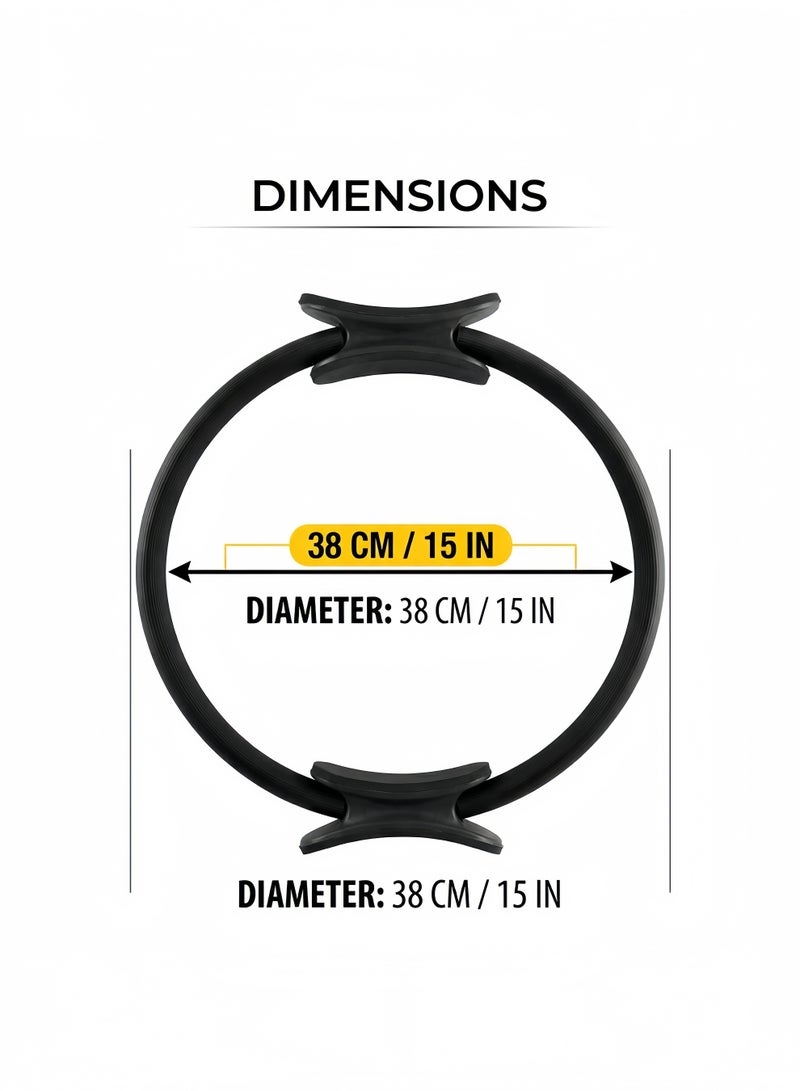 UANIQ Pilates Ring 38cm Professional Magic Circle Double Handle Fitness Ring for Thigh Toner Core Training Yoga Workout Postpartum Recovery Stealth Black - Image 2