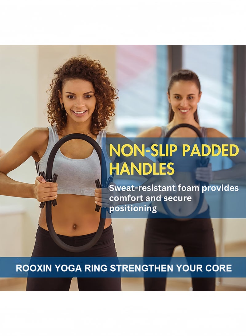 UANIQ Pilates Ring 38cm Professional Magic Circle Double Handle Fitness Ring for Thigh Toner Core Training Yoga Workout Postpartum Recovery Stealth Black - Image 5