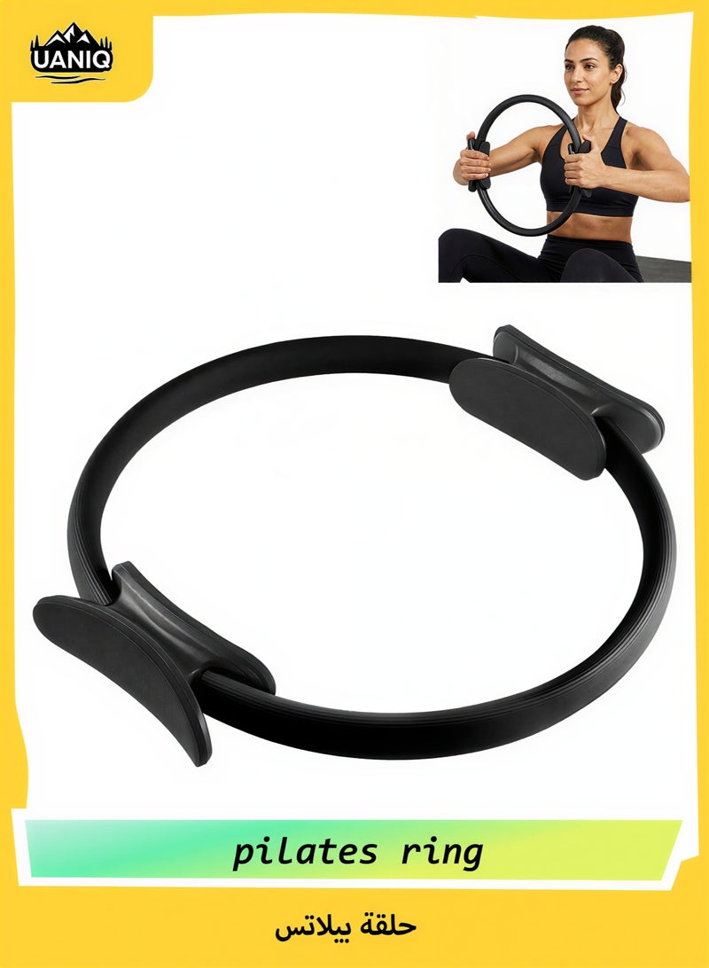 UANIQ Pilates Ring 38cm Professional Magic Circle Double Handle Fitness Ring for Thigh Toner Core Training Yoga Workout Postpartum Recovery Stealth Black - Image 1